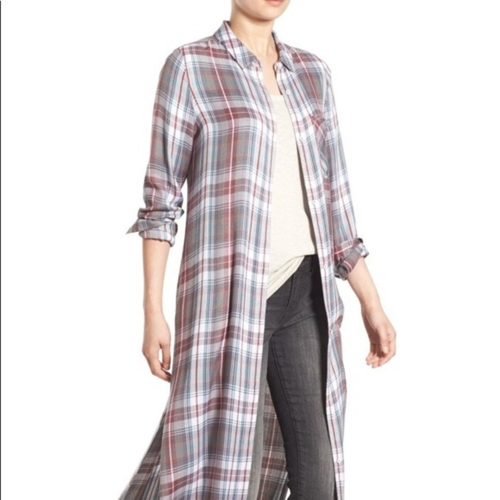 Treasure & Bond Long Sleeve Plaid Maxi Duster Button shirt - Picture 4 of 8